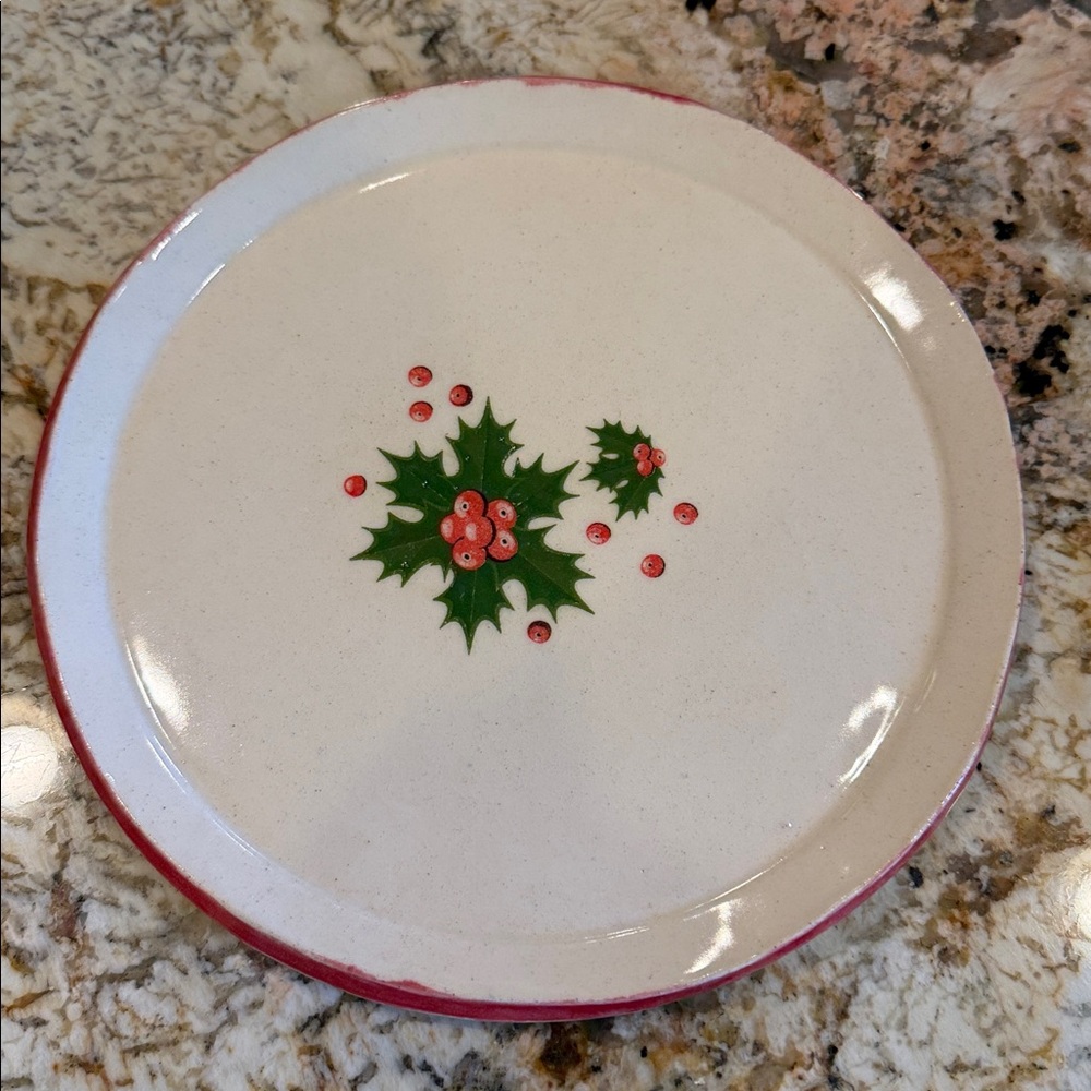 Artist Made Holly & Berry Pottery Serving Dish